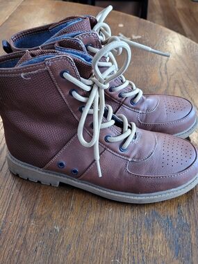 Men's Cognac Leather James Forcee Boots, Size 5